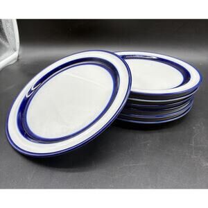 Noritake Primastone Fjord B951 8.25” Cobalt Stoneware Salad Plates (7) Vintage